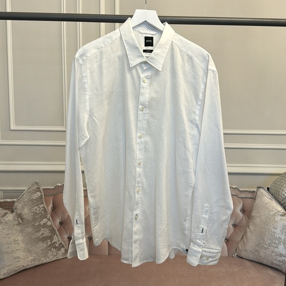 BOSS MENS SLIM FIT STRETCH LINEN BUTTON DOWN SHIRT SIZE XXL AS NEW - Picture 15 of 17